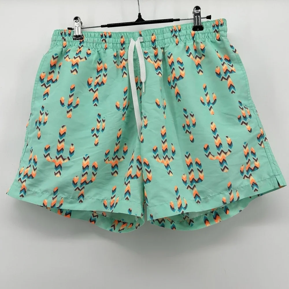 Chubbies Swim Trunks Mens L Cactus Print Teal Lined Beach Shorts Desert Made USA